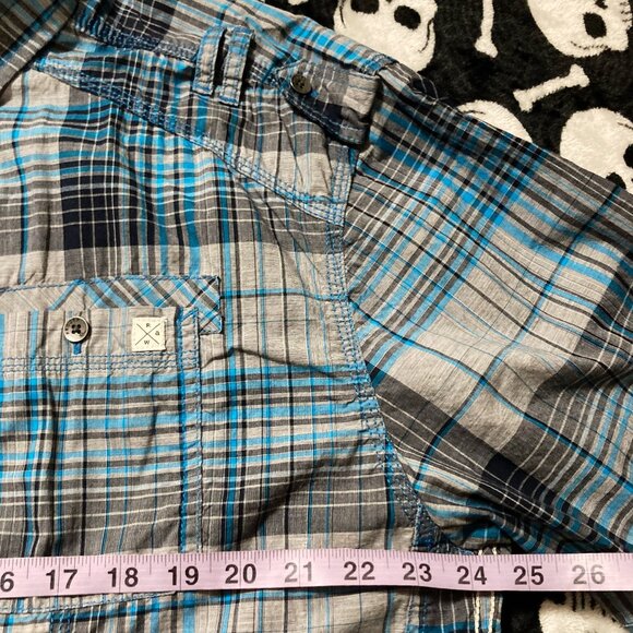 PROJEK RAW Plus-size men's blue grey black plaid shirt ~ 2X XXL short-sleeve top - Picture 8 of 13
